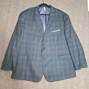 Oak Hill Sport Coat Men's 3XL Green‎ Blue Plaid 2 Button Blazer Jacket
